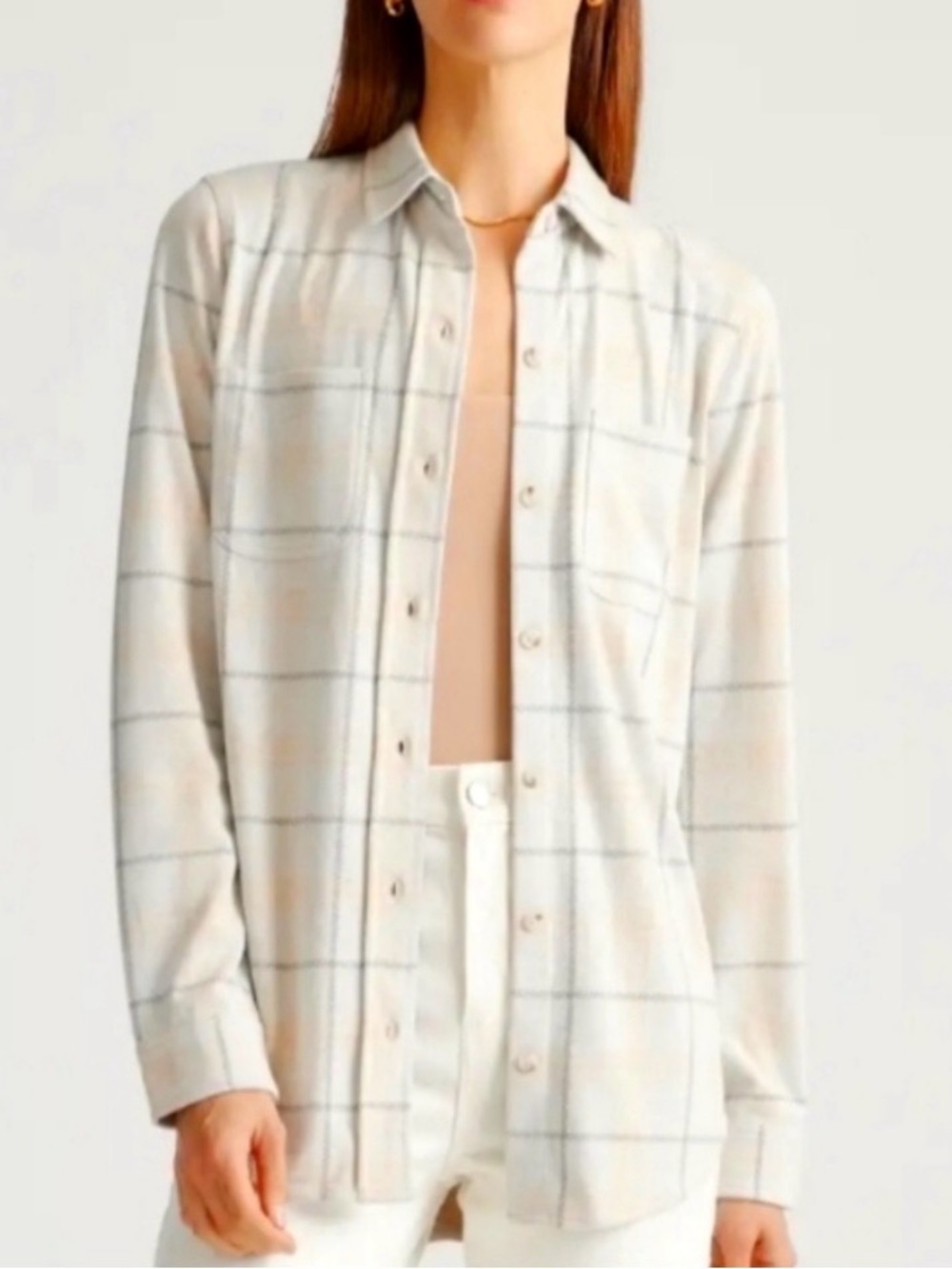 Quince Cream Plaid Button-Down Shirt super soft and relaxed fit
